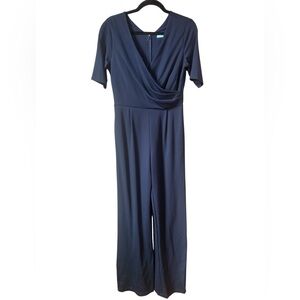 J.McLaughlin Blue Short Sleeve Draped Front One Piece Wide Leg Jumpsuit